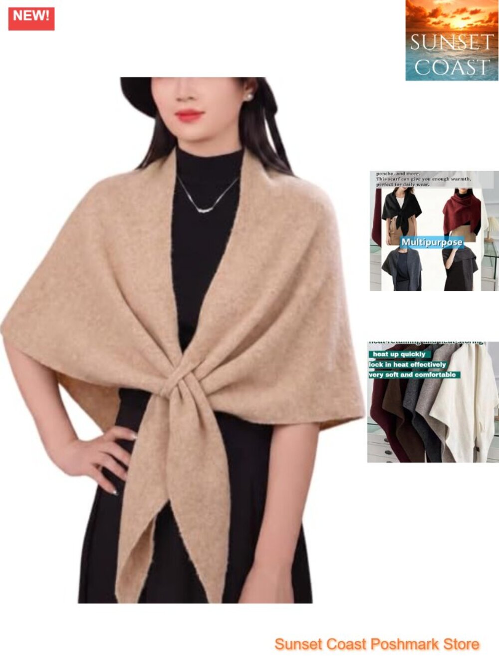 Polyester Women's Knotted Front Shawl Wrap Cape Pashmina Cardigan Scarf